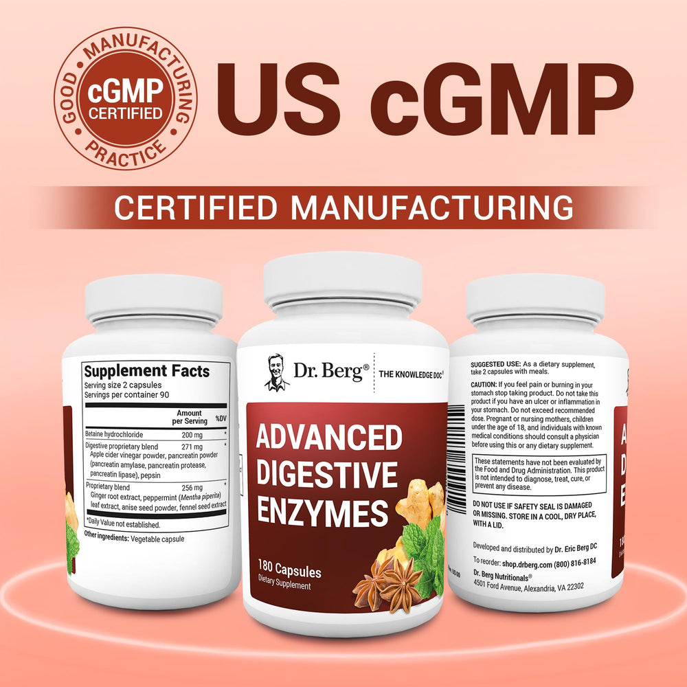 Supplement facts panel for Dr. Berg Advanced Digestive Enzymes