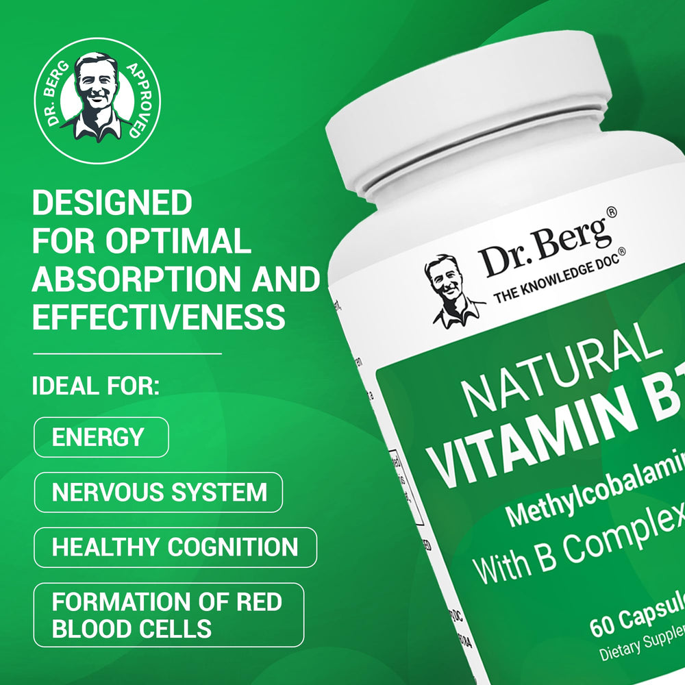Dr. Berg Nutritionals B12 B Complex bottle shown for energy metabolism