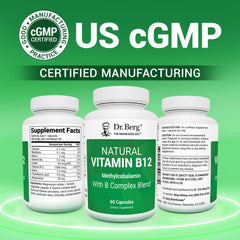 Pouring Dr. Berg B12 bottle demonstrates the daily dosage for energy