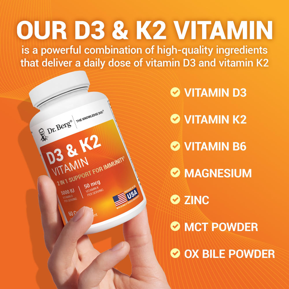 Dr. Berg D3K2 bottle highlighting ox bile ingredient for fat digestion