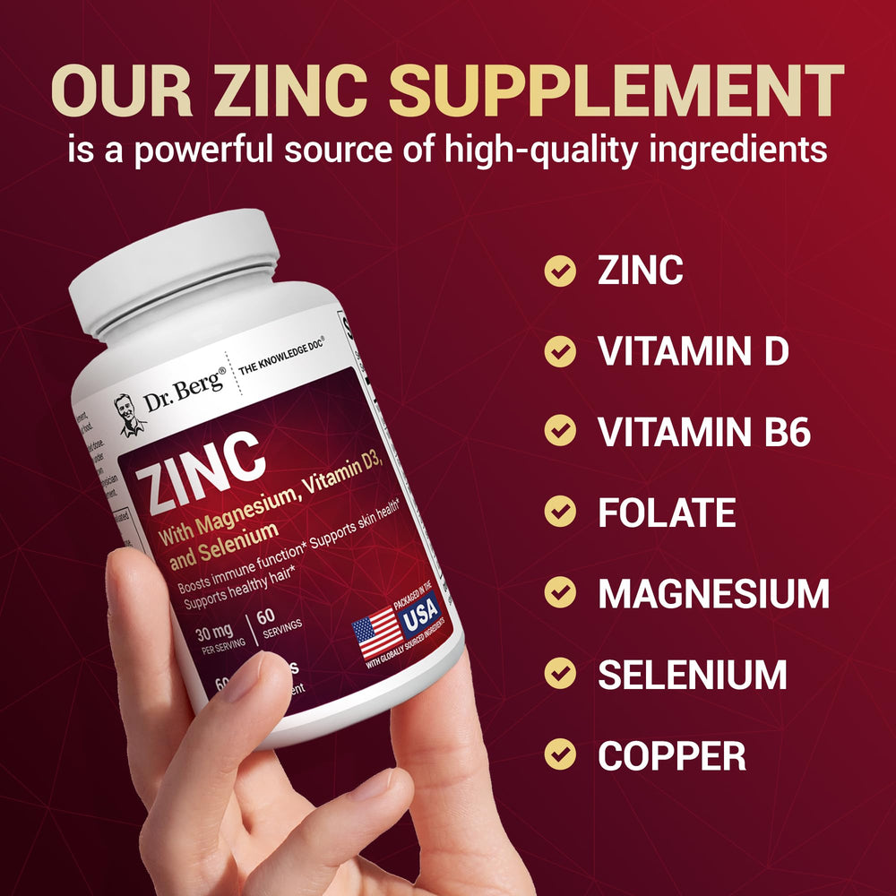 Zinc with essential cofactors from Dr. Berg shown with copper and selenium.