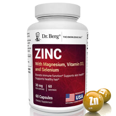 Bottle of Dr. Berg Zinc 30mg with magnesium and copper ingredients