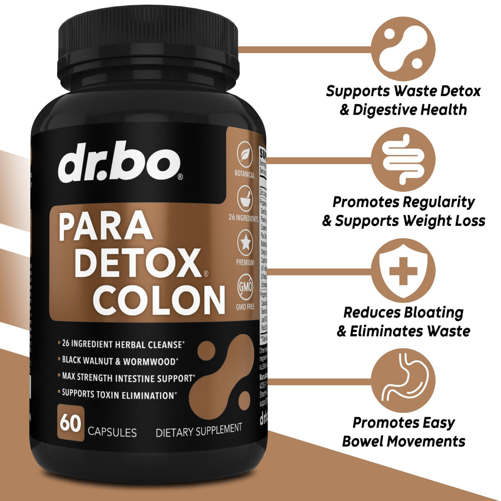 DR. BO colon cleanse pills closeup showing compact capsules for daily detox