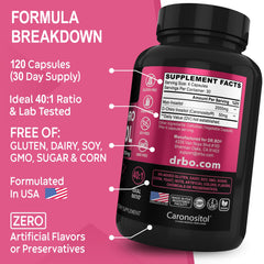 Top view of open DR. BO bottle with capsules showing measured servings benefit simplicity