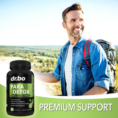 DR. BO para Cleanse label detail emphasizes wormwood and black walnut among key ingredients.