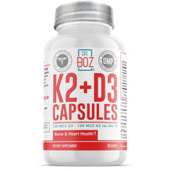 Dr. Boz K2+D3 Capsules bottle with label