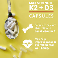 Close-up of Vitamin D3 and Vitamin K2 capsules
