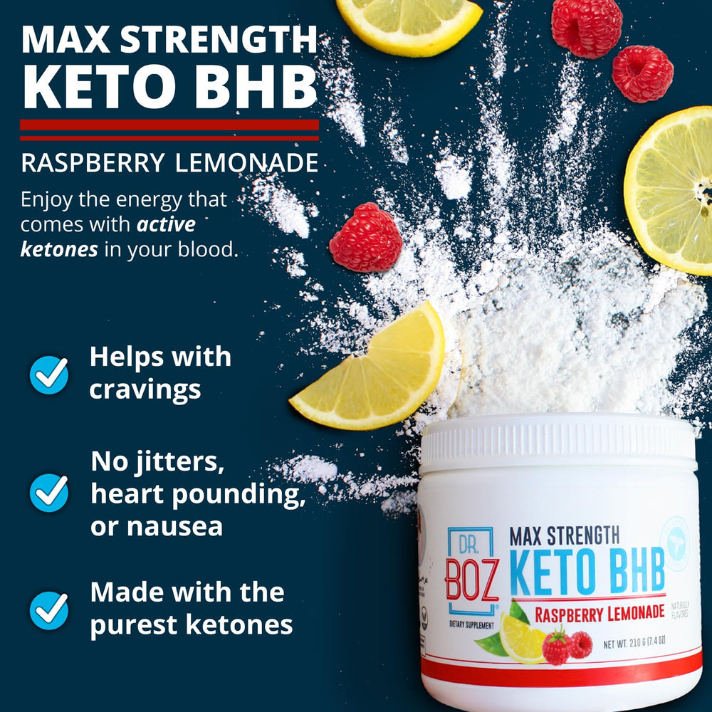 Keto BHB powder stirred into water for Raspberry Lemonade flavor