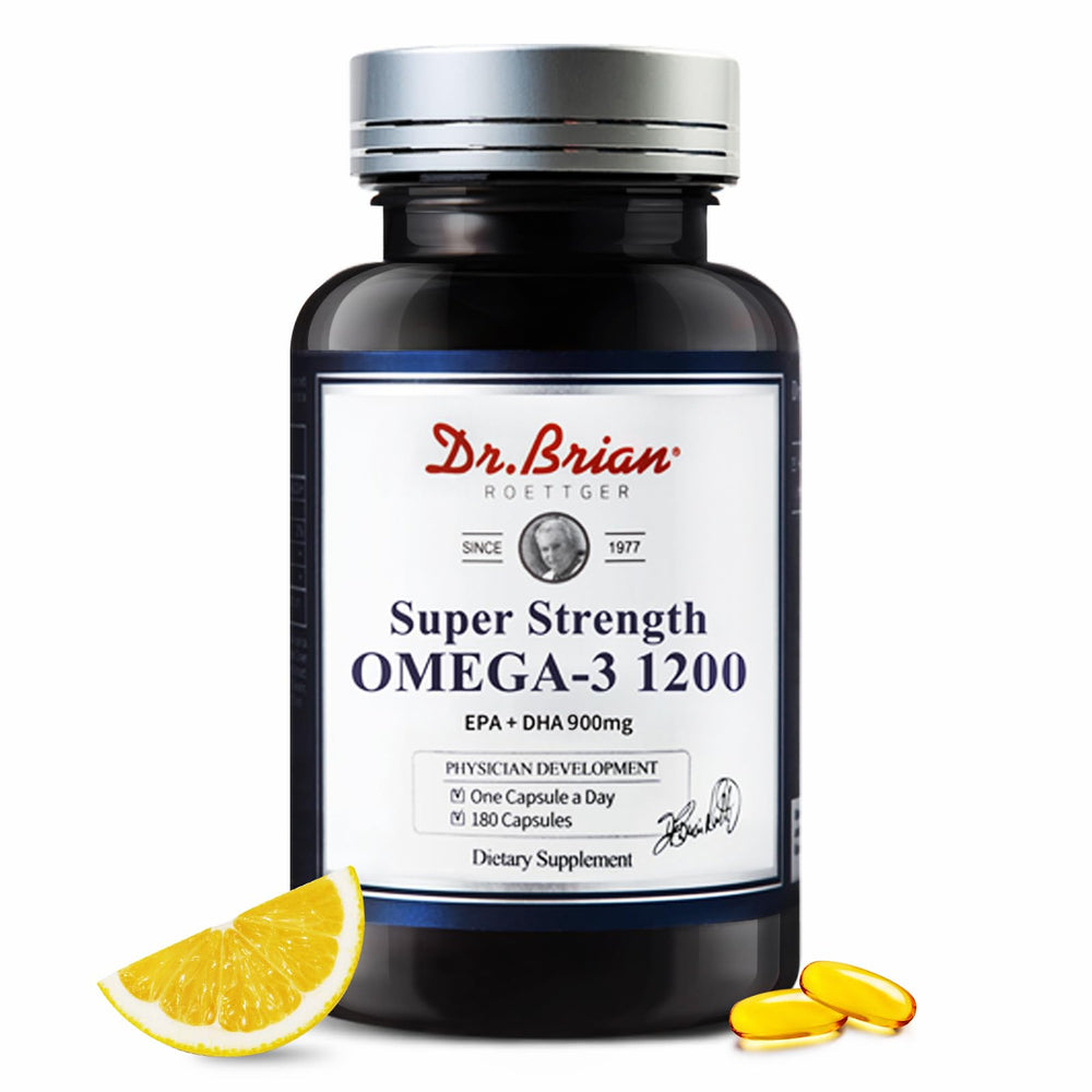 Dr. Brian Omega-3 Fish Oil bottle with lemon flavor and 180 softgels