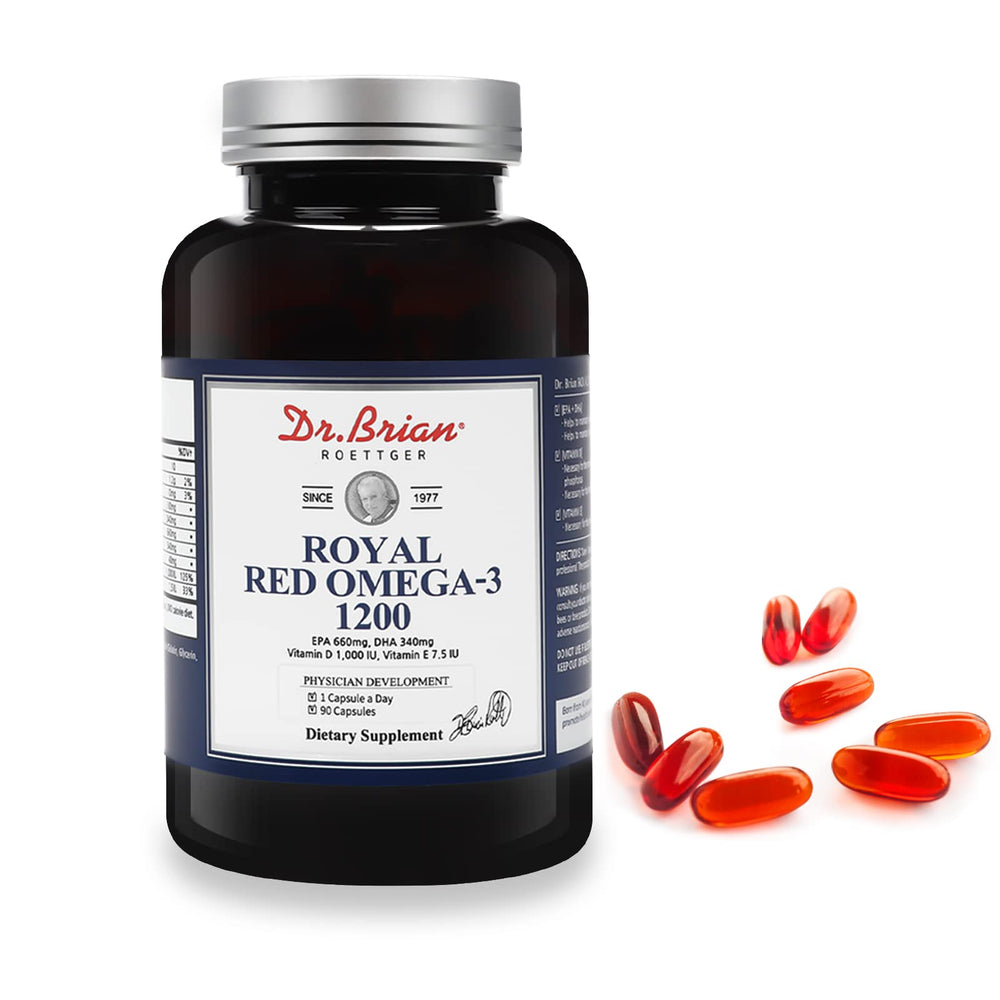 Front view of Dr. Brian Royal Red Omega-3 1200 fish oil bottle