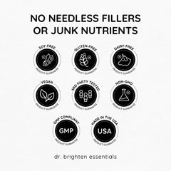 Dr. Brighten bottle beside coin for capsule count and scale