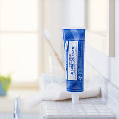 Close-up of toothpaste tubes showing Peppermint & Spearmint flavors