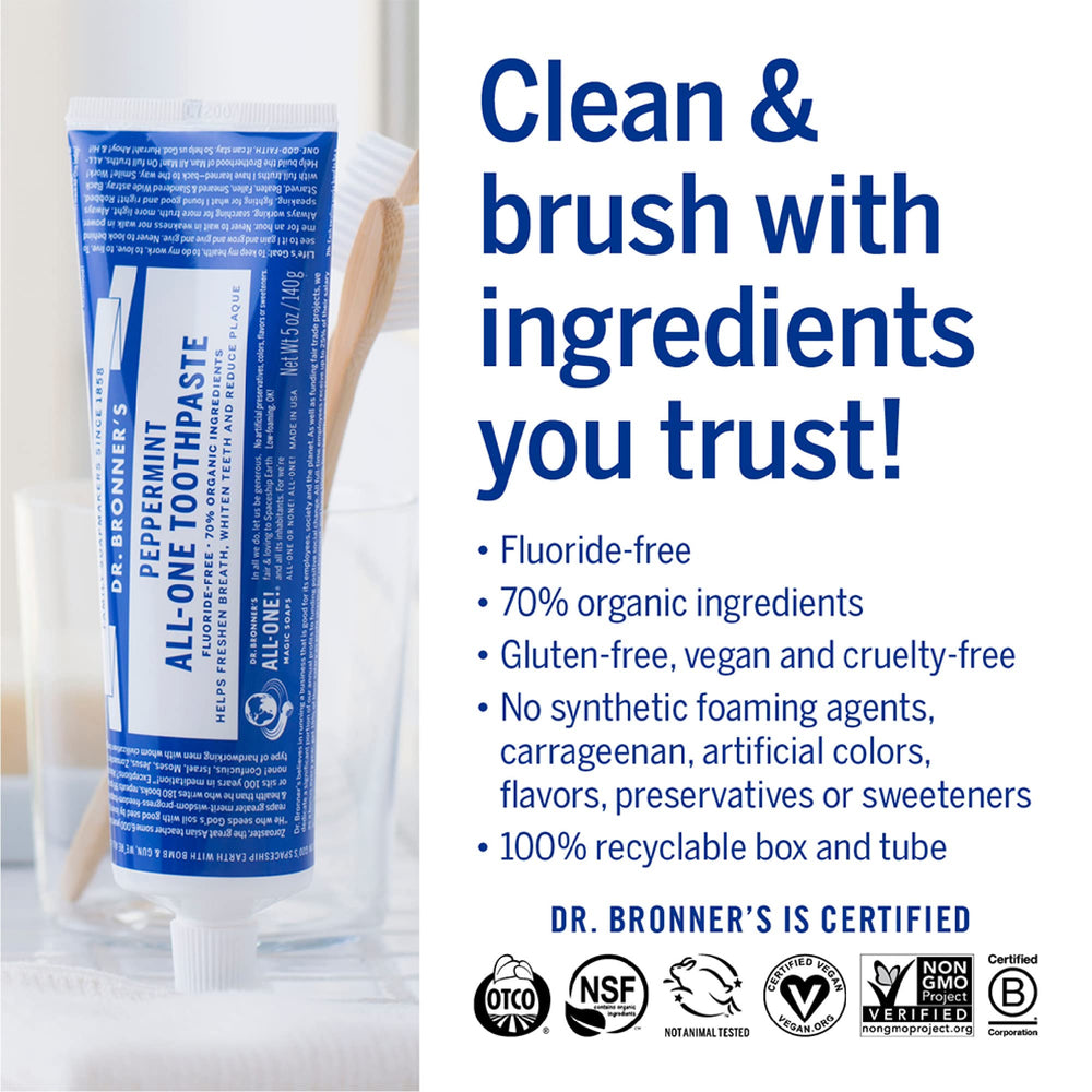 Graphic highlighting 70% organic ingredients and fluoride-free formula