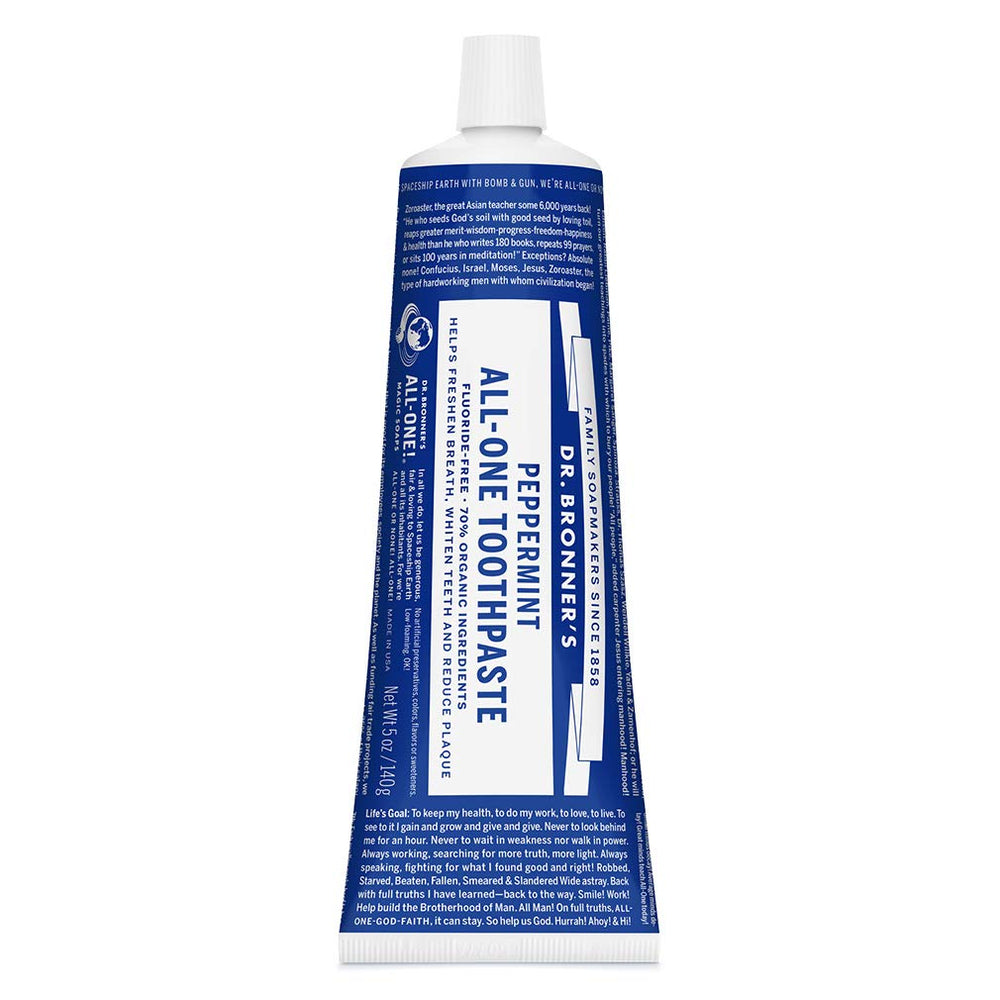 Front view of Dr. Bronner's All-One Toothpaste Peppermint 5 oz