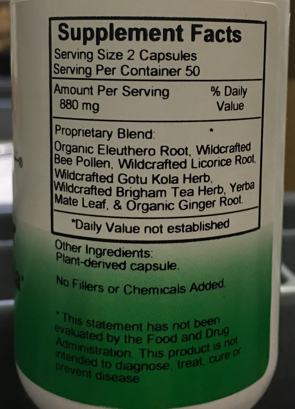 Close-up of Bee Power Energy label showing energy support