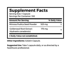 Capsules and product packaging of Mimosa Pudica & Goldenseal