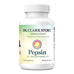 Front view of Dr. Clark Pepsin Supplement bottle with 700mg capsules