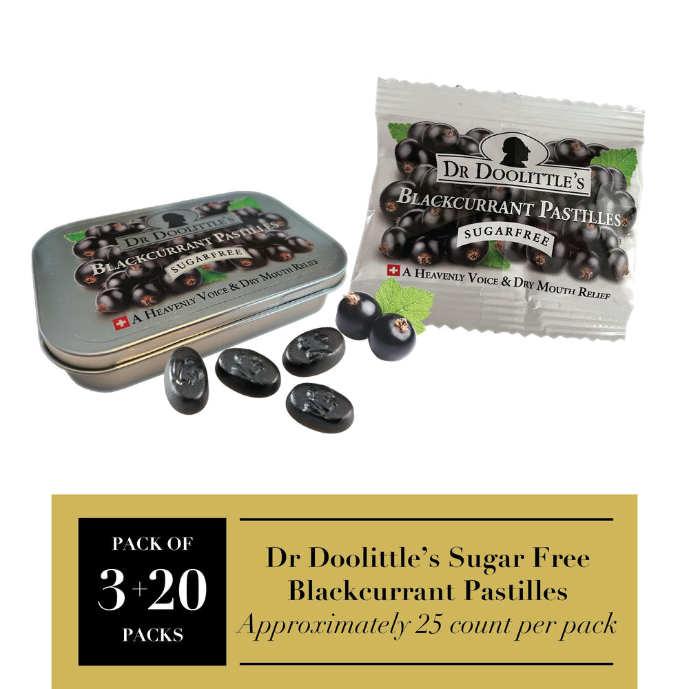 Blackcurrant pastilles multipack 3 tins packaging