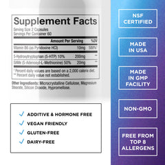 Close-up of 5-HTP Plus SAM-e and Vitamin B6 ingredients