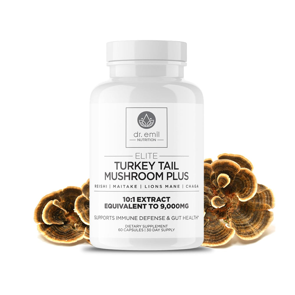 Dr. Emil Nutrition Turkey Tail Mushroom Capsules bottle on white background