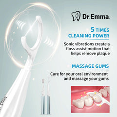 Close-up of Dr. Emma Electric Vibration Flosser Babyblue tip