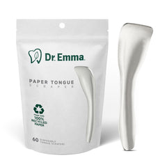 Dr. Emma Tongue Scraper packaging with 60 disposable tongue scrapers