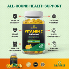 Close-up of the product label on Dr. Joel's Immune Support Vitamin C 2000 mg