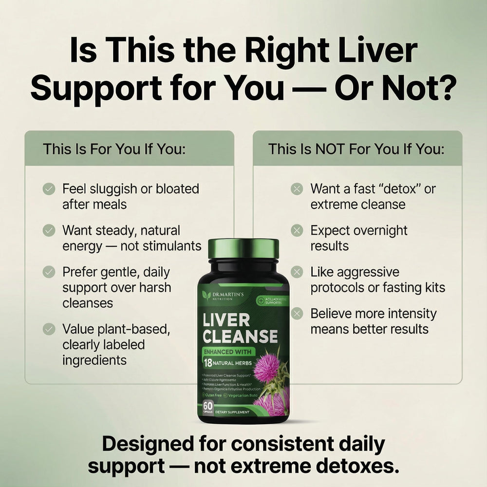 DR. MARTIN'S NUTRITION Liver Cleanse packaging box showing 21 ingredients for comprehensive detox.