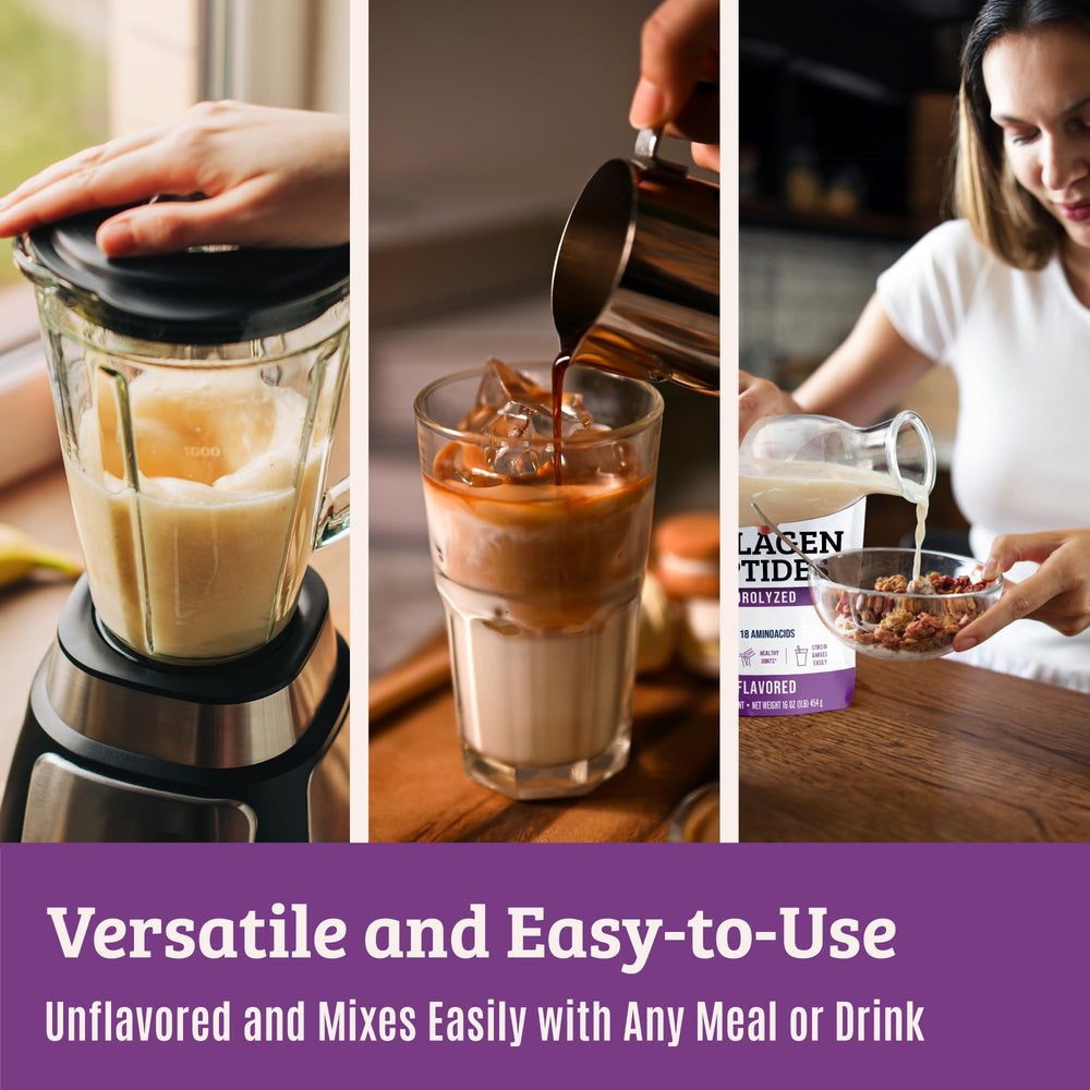 Collagen powder dissolving easily in coffee or smoothie