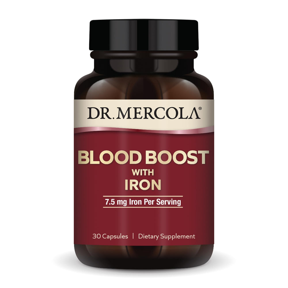 Dr. Mercola Blood Boost with Iron bottle - front view