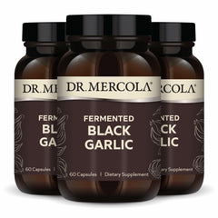 Front view of Dr. Mercola Fermented Black Garlic bottle