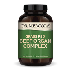 Bottle of Dr. Mercola Grass Fed Beef Organ Complex capsules.
