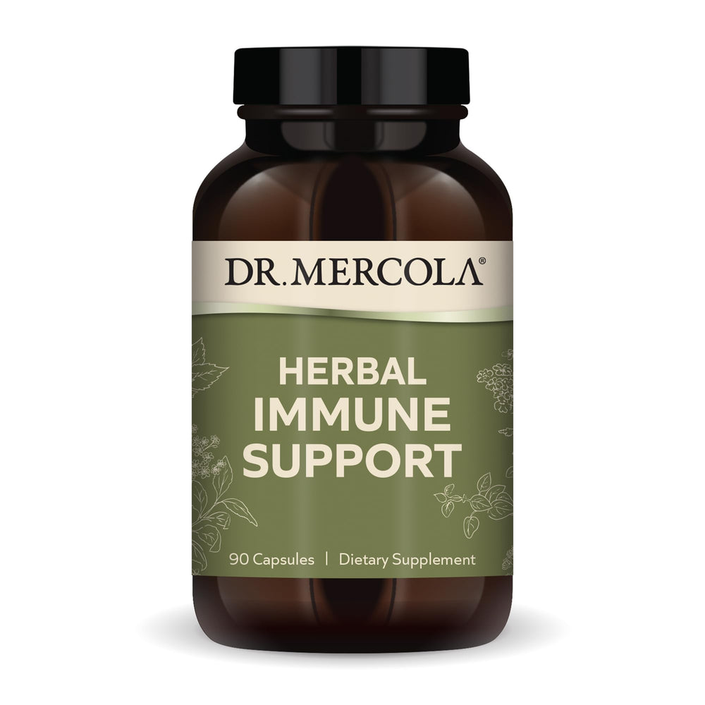 Dr. Mercola Herbal Immune Support bottle and capsules