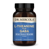 Dr. Mercola L-Theanine Plus GABA bottle and capsules on white background