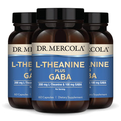 Front-facing Dr. Mercola L-Theanine Plus GABA bottle