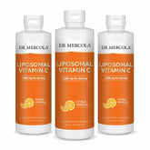 Front view of Dr. Mercola Liquid Liposomal Vitamin C Citrus Vanilla 450 mL bottle - 3 pack