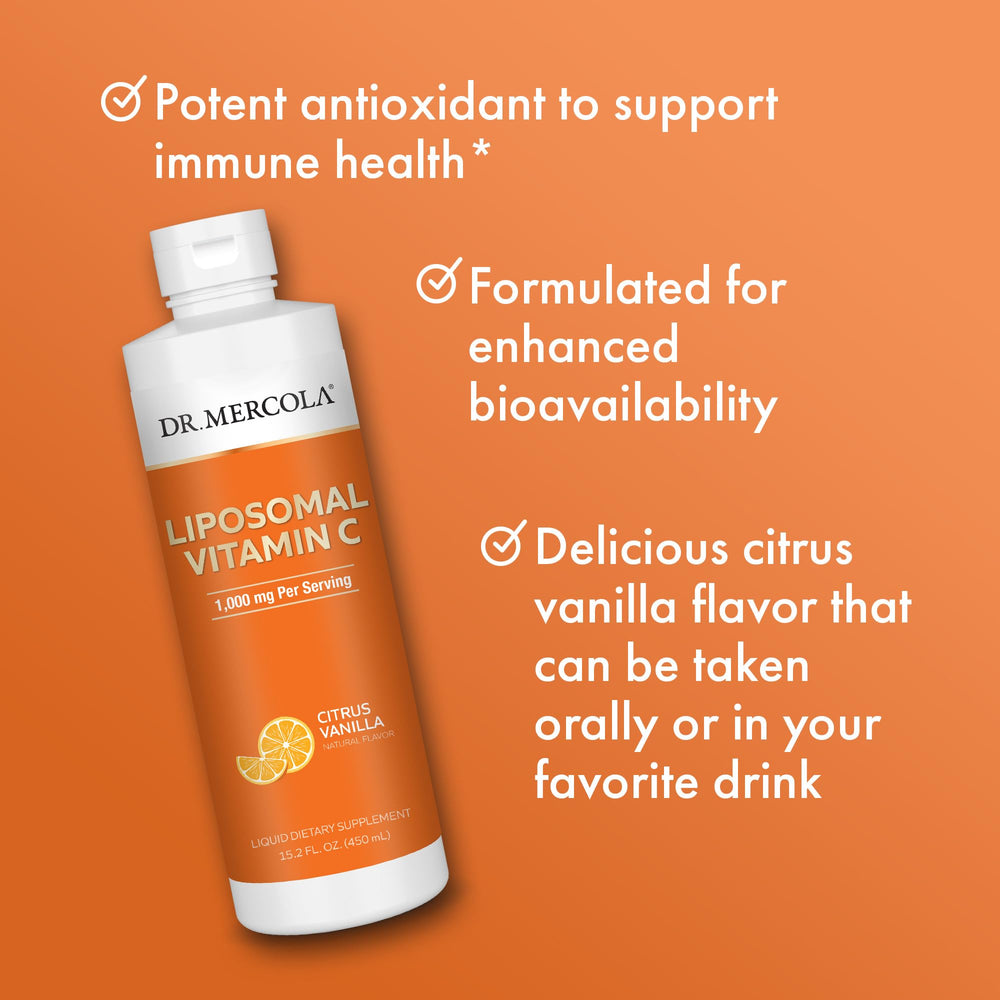 Three bottles displayed as a 3-pack of Dr. Mercola Liquid Liposomal Vitamin C - Citrus Vanilla