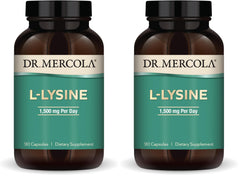 Dr. Mercola L-Lysine bottle showing 90 capsules, pack of 2