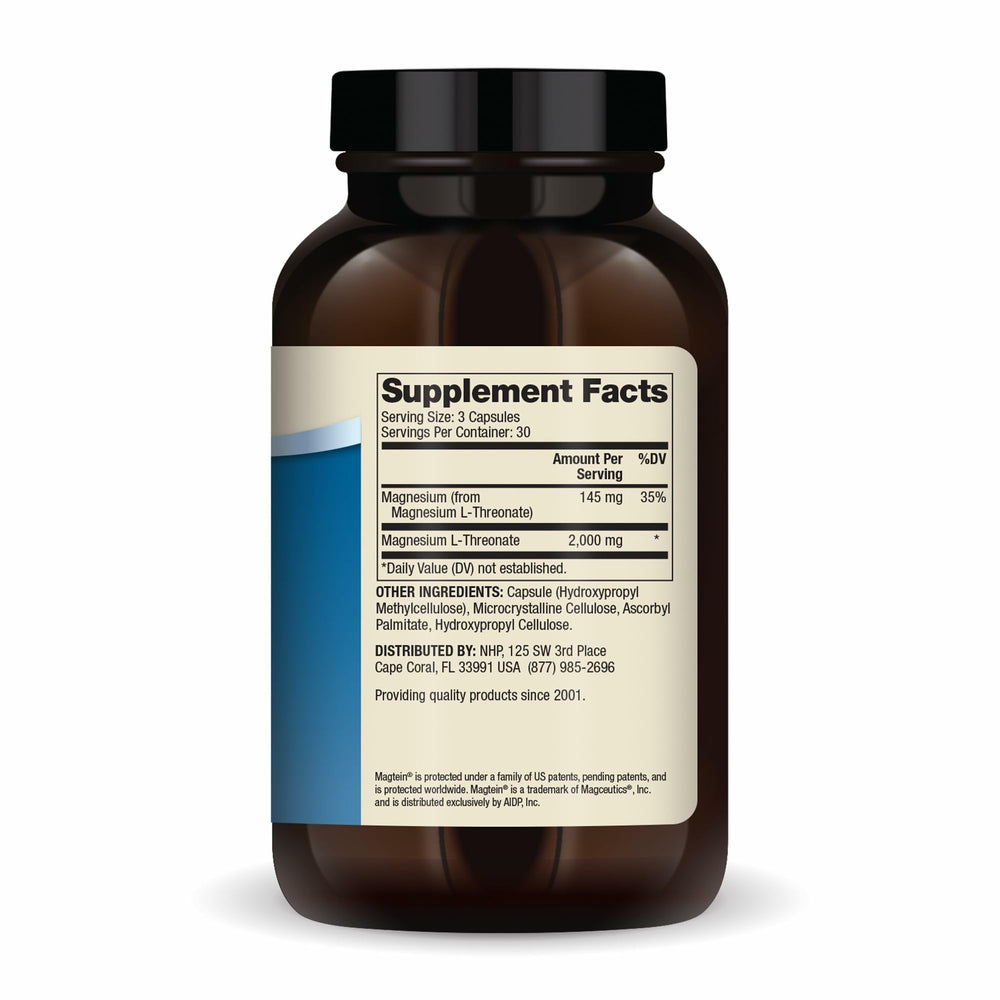 Magtein Magnesium L-Threonate 2000 mg per serving label