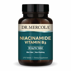 Bottle of Dr. Mercola Niacinamide B3 50 mg mini tabs, 270 servings