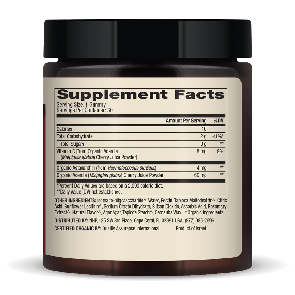 Close-up of cherry-flavored Organic Astaxanthin Gummies