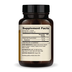 Close-up of Dr. Mercola Organic Bee Propolis capsules