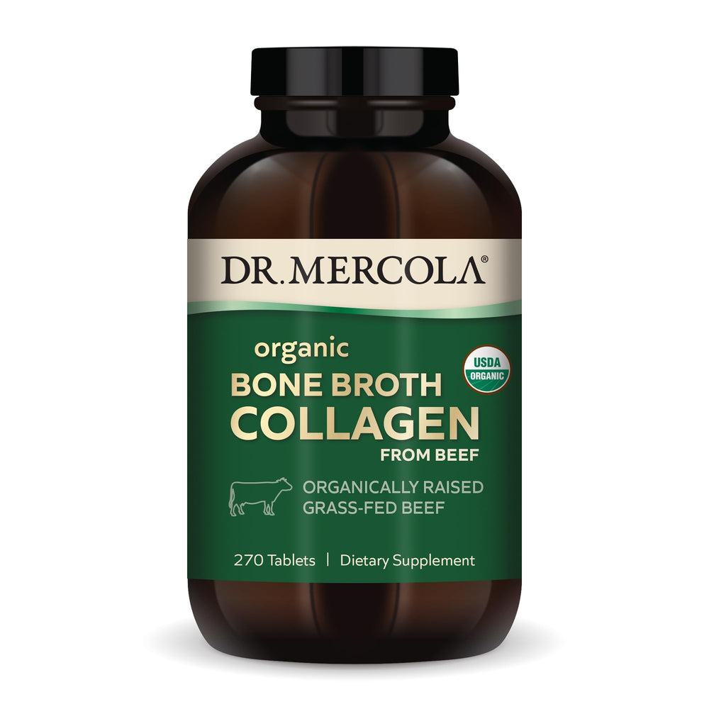 Front view of Dr. Mercola Organic Bone Broth Collagen bottle