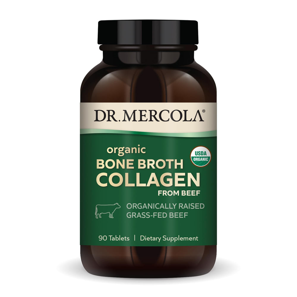 Front of Dr. Mercola Organic Bone Broth Collagen bottle