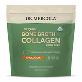 Chocolate flavor Dr. Mercola Organic Bone Broth Collagen Powder tub
