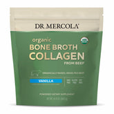 Dr. Mercola Organic Bone Broth Collagen Powder Vanilla bottle with scoop