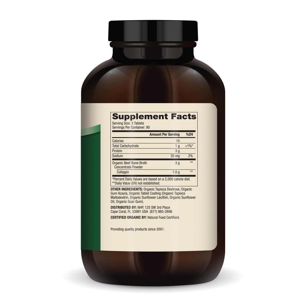 Close-up of bone broth collagen tablets