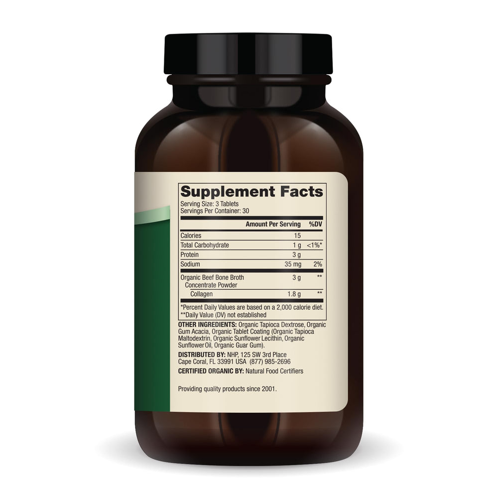 Close-up of Organic Bone Broth Collagen tablets