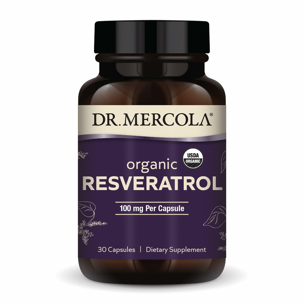 Dr. Mercola Organic Resveratrol 100mg capsules – front view