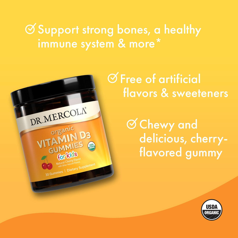 Close-up of a natural cherry flavored Vitamin D3 gummy for kids